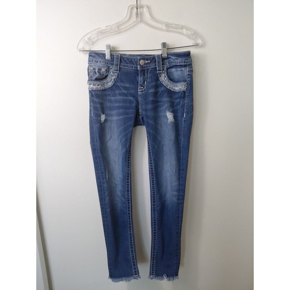Miss Me Signature Ankle Skinny Jeans Womens 26 Medium Wash Distressed Lace Denim